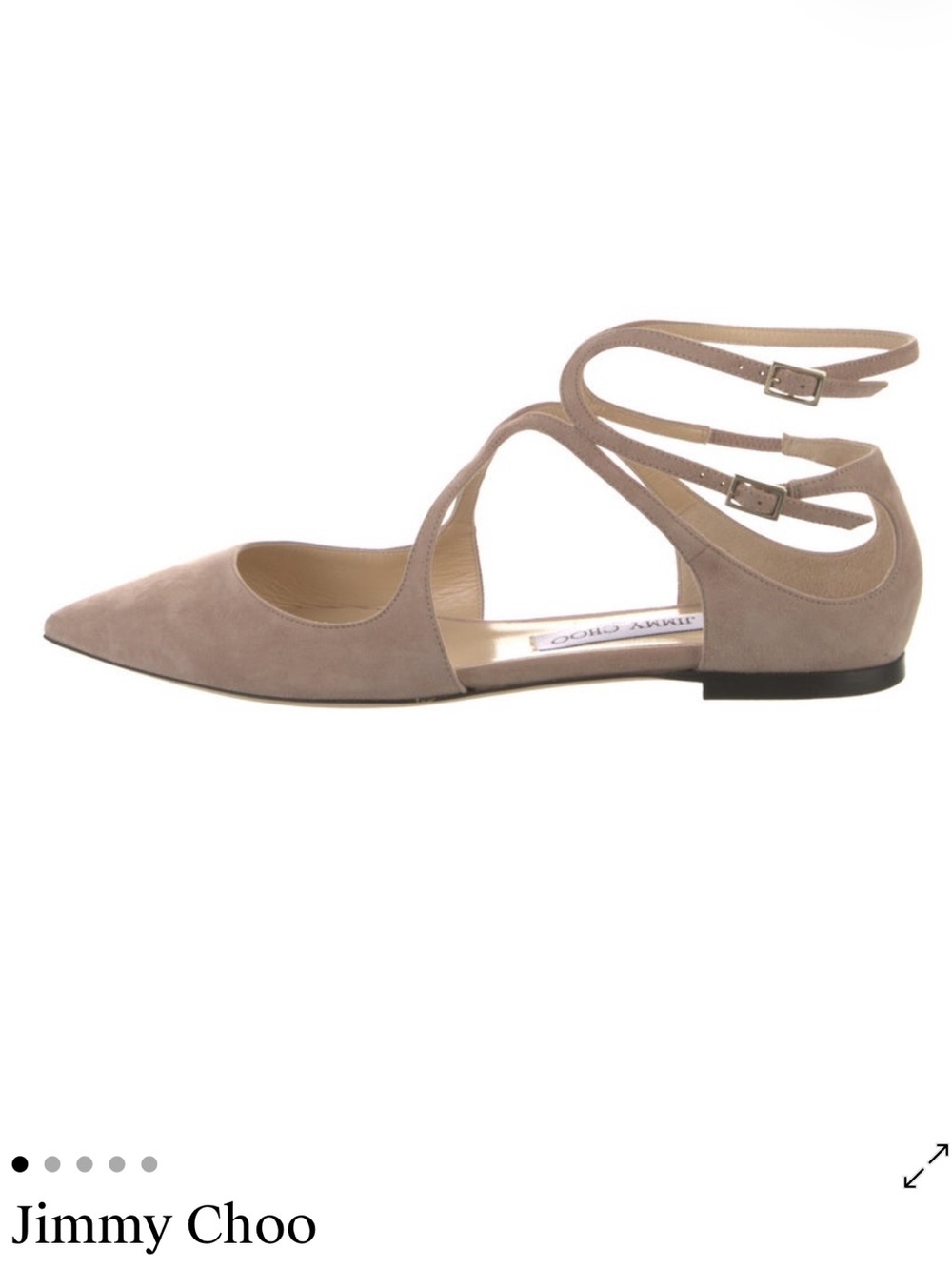 Jimmy Choo Taupe Suede Pointed Toe Double Ankle Strap Flats